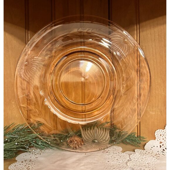 Vintage Pink Depression Glass Serving Platter Floral Engraving Cake Plate - Picture 1 of 4